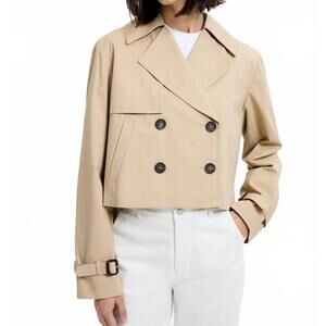 NEW FRENCH CONNECTION cropped twill trench coat in khaki